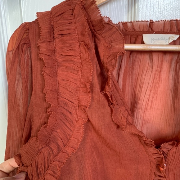 Forever That Girl Medium Copper Ruffled Blouse Romantic Bohemian Sheer Boho S - Picture 8 of 16